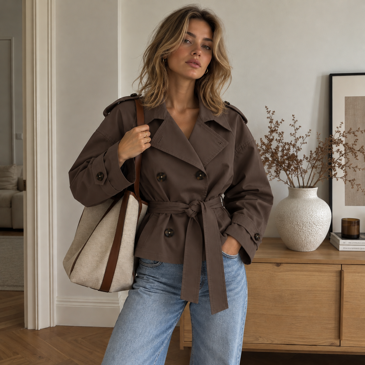Cleo Trenchcoat – Kurzer Damen-Trench mit Bindegürtel