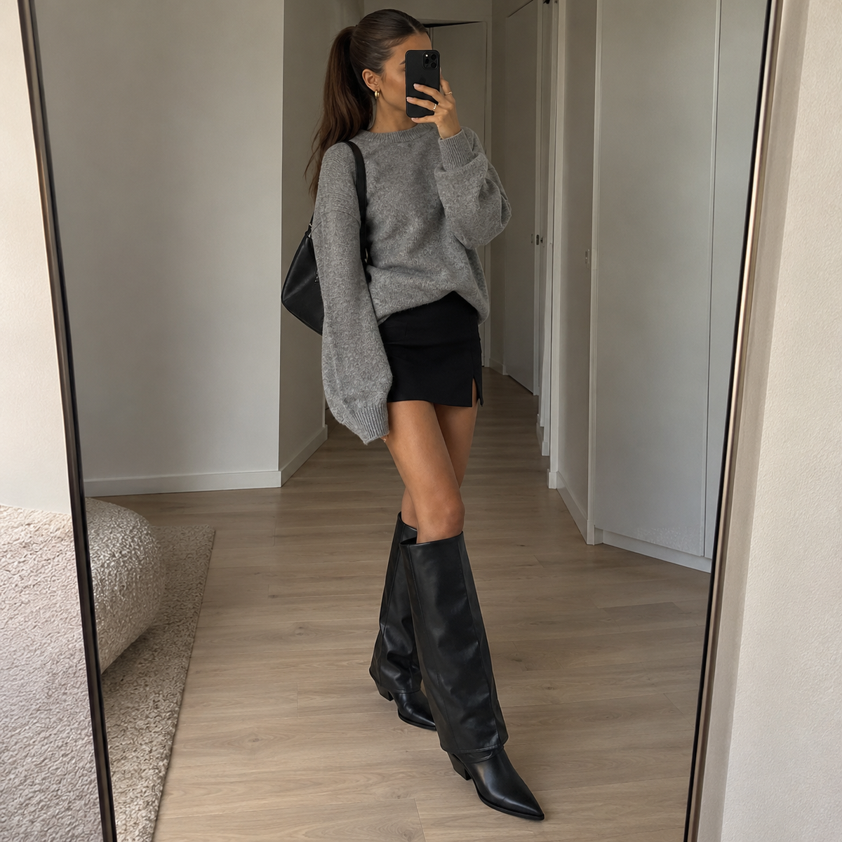 Juna Stiefel – Kniehohe Damenstiefel mit Umschlagschaft