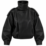 Jade Lederjacke – Kurze Bomberjacke mit Stehkragen