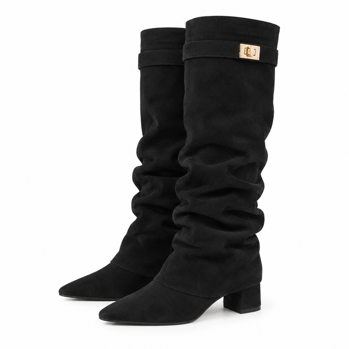 Romy Stiefel 5 cm Absatz – Slouchy Kniestiefel mit Umschlagschaft