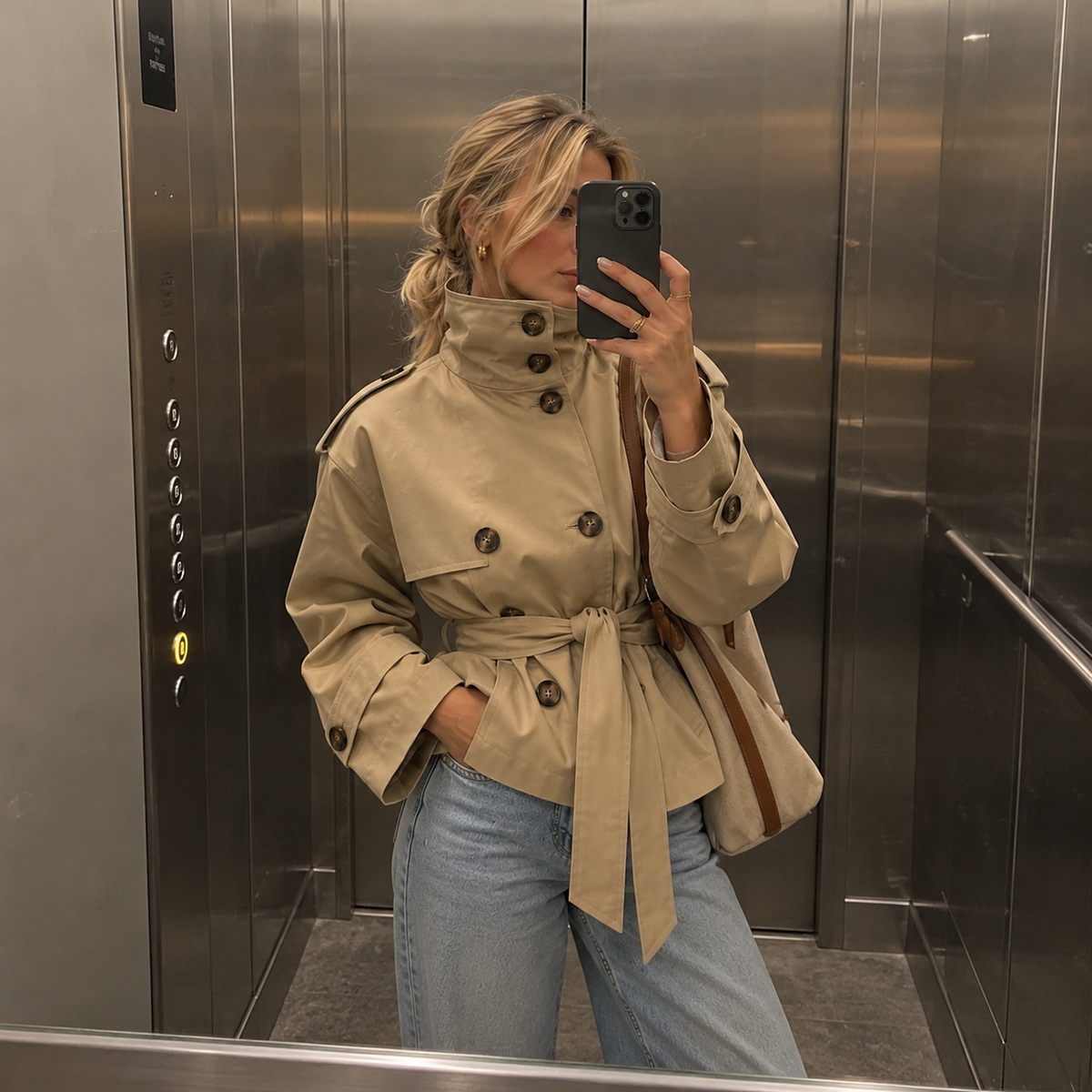 Livia Trenchcoat – Kurzer Damen-Trench mit Stehkragen