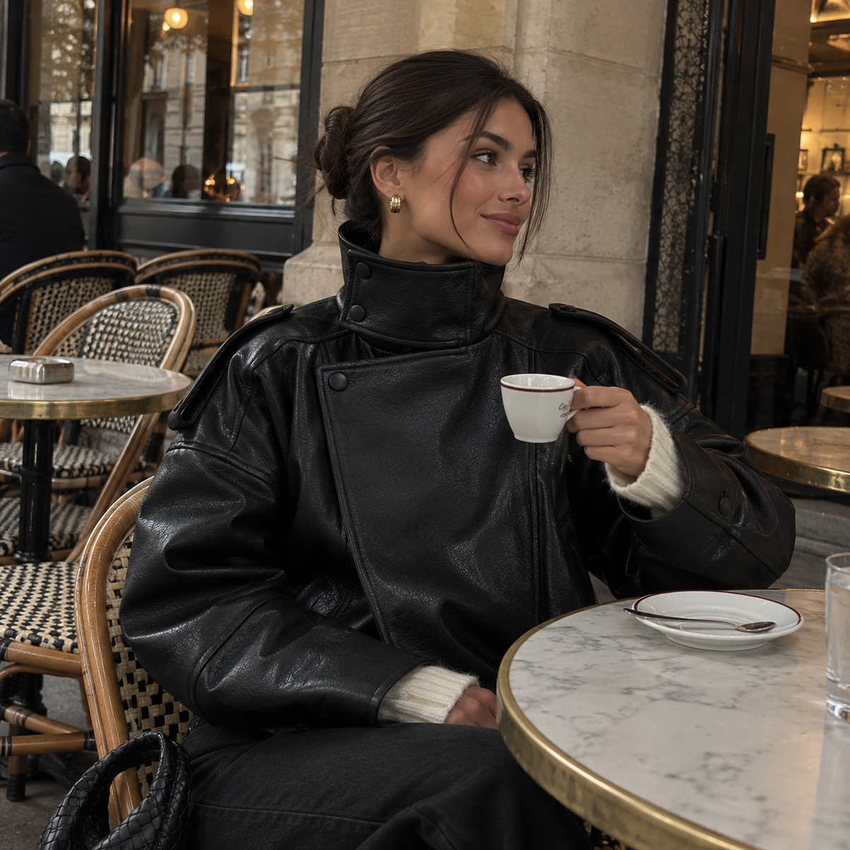 Jade Lederjacke – Kurze Bomberjacke mit Stehkragen