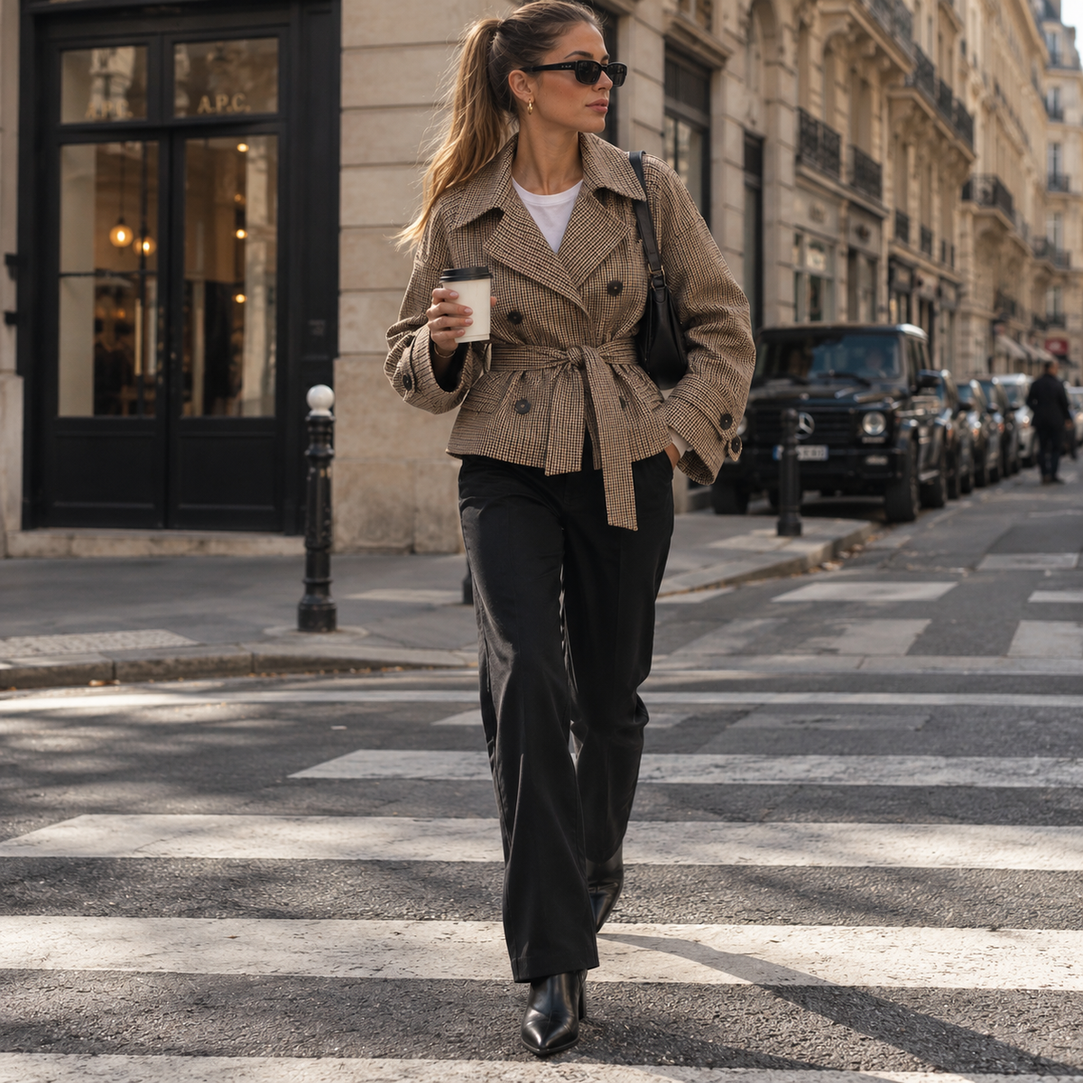 Margot Karo-Trenchcoat – Kurzer Damen-Trench mit Bindegürtel