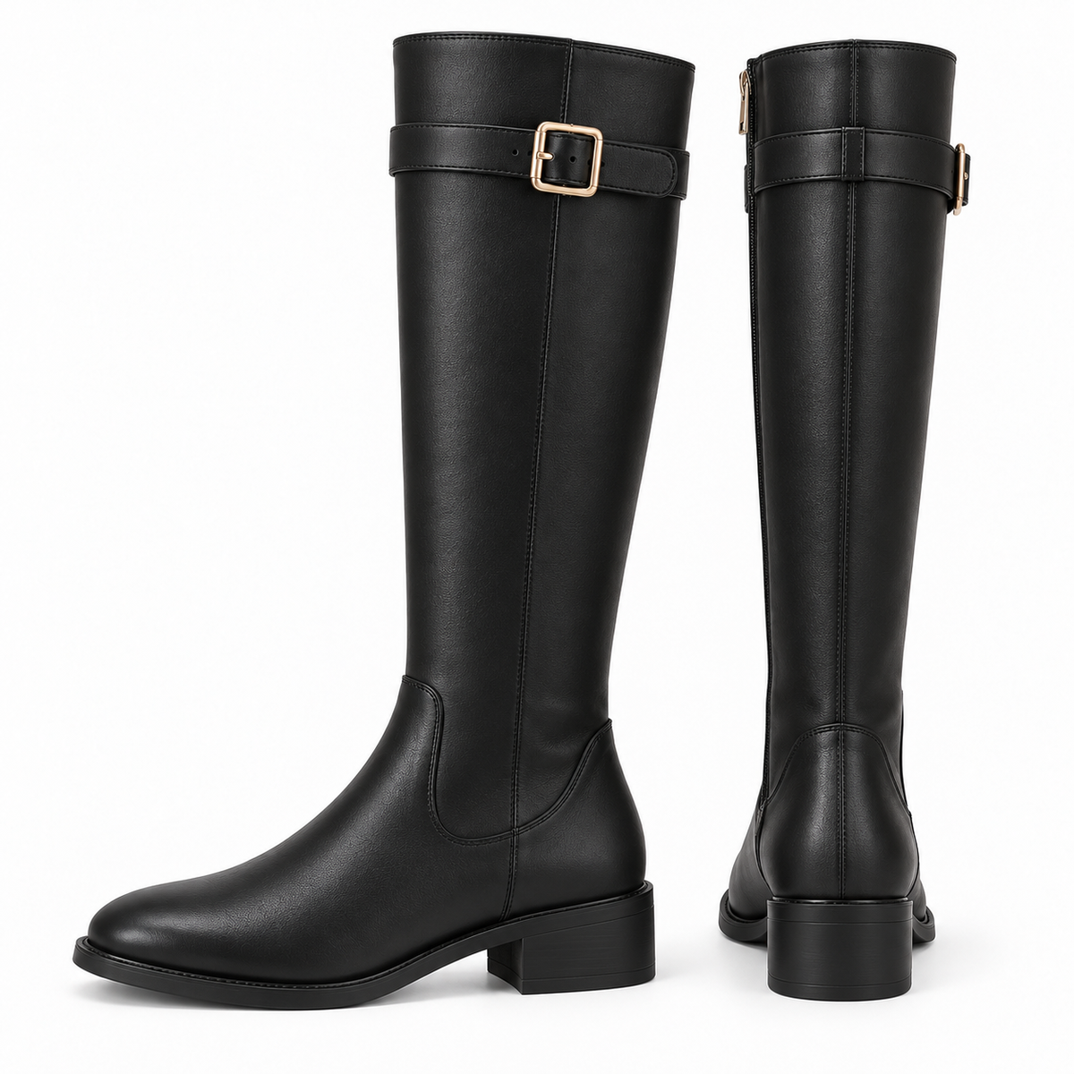 Elin Reitstiefel Schwarz von der Seite und von hinten mit niedrigem Blockabsatz